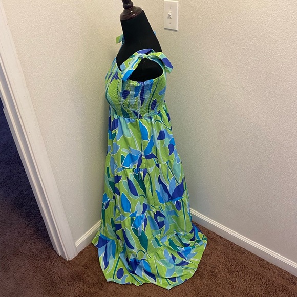 2 FOR $25Lime Green Printed Maxi Dress Smocked Flowy Sleeveless Tie Straps S M - Picture 4 of 7